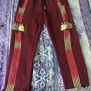 Men's Maroon Pants with Yellow Accents